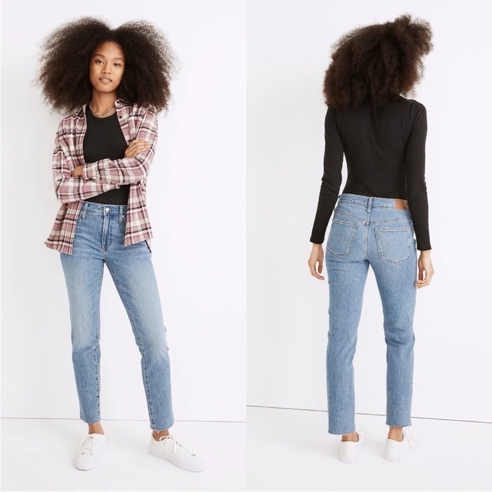 Madewell mid rise perfect vintage jeans raw hem 24 petite light wash